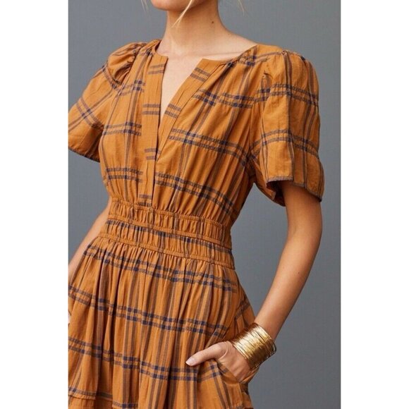NWT Maeve by Anthropologie Somerset Maxi in Maize Plaid Tiered Cotton Dress 2X - Picture 3 of 6
